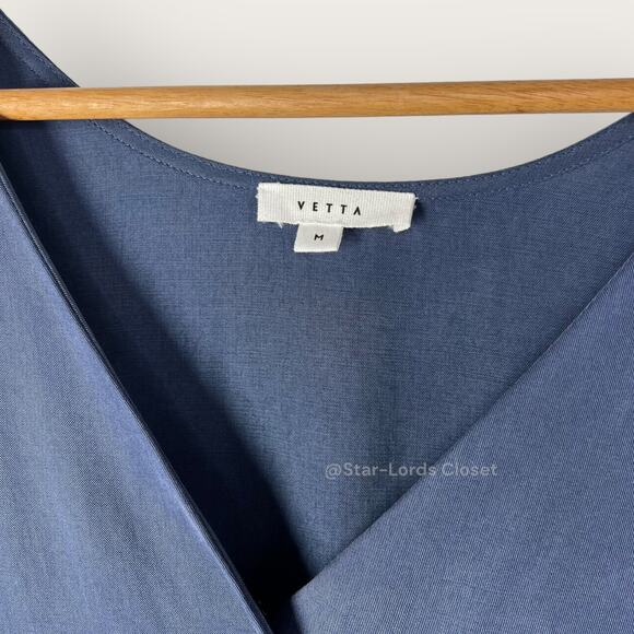 Vetta Capsule Button Up Midi Dress | Medium | Navy Blue Tencel Flowy Pockets - Picture 6 of 10